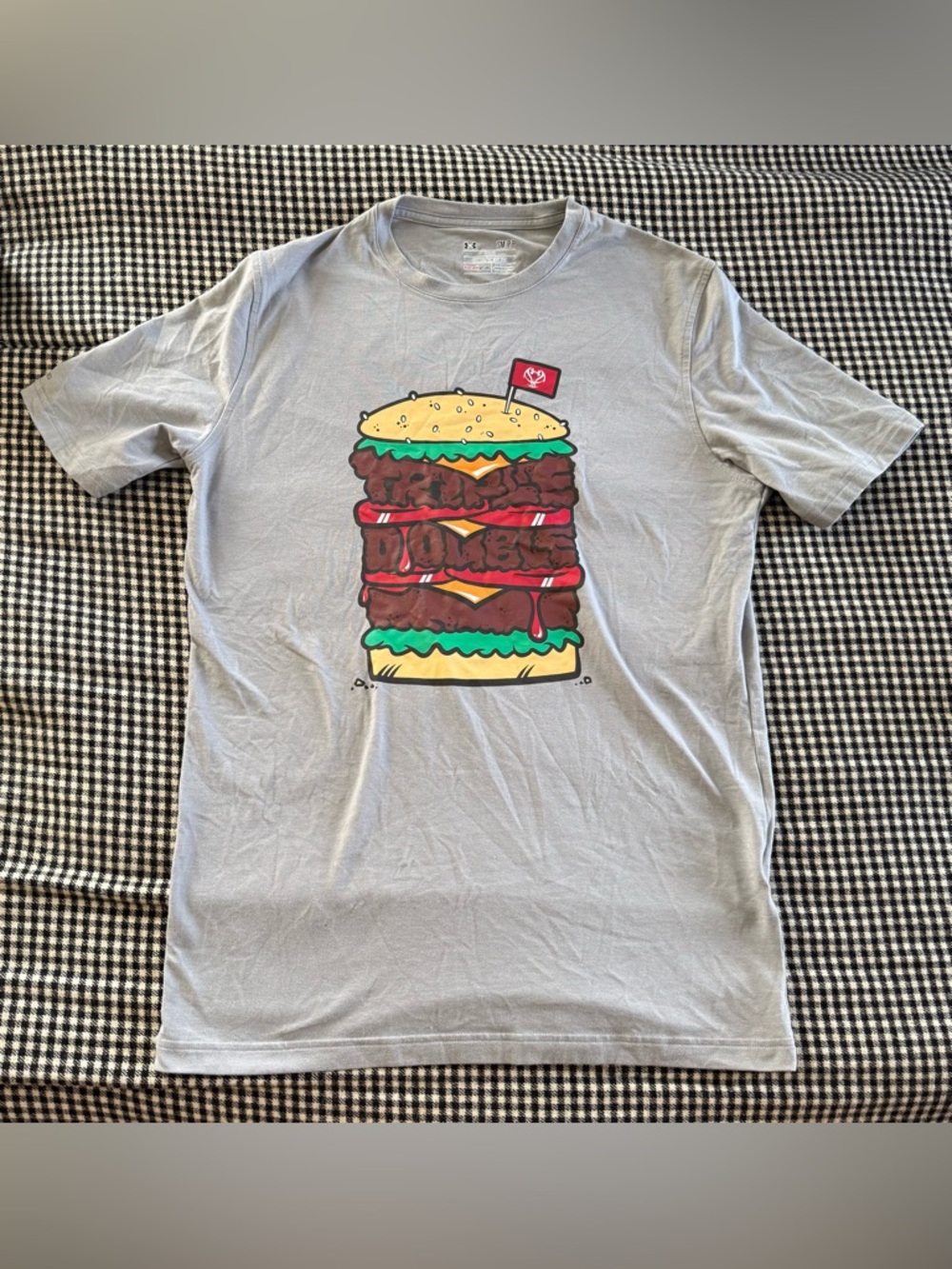 Under Armour Light Gray Burger Graphic Tee with Red and Yellow Accents
